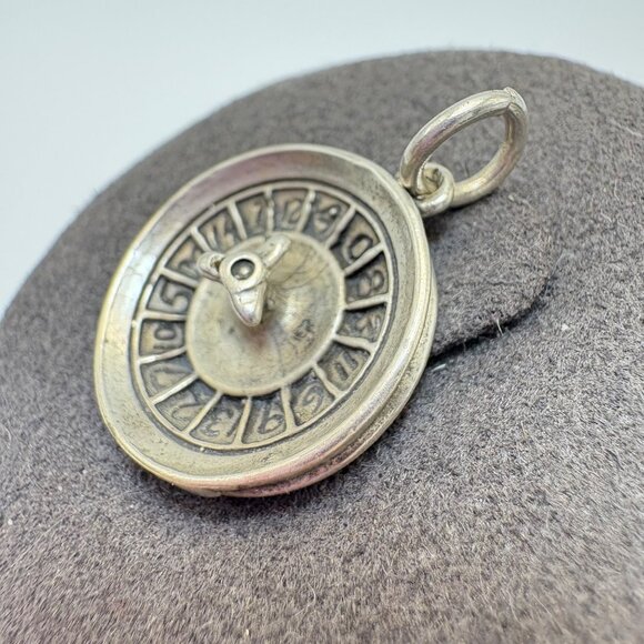 VTG Solid Sterling Silver 925 Roulette Wheel Circle Charm Size 1" Length - Picture 5 of 13